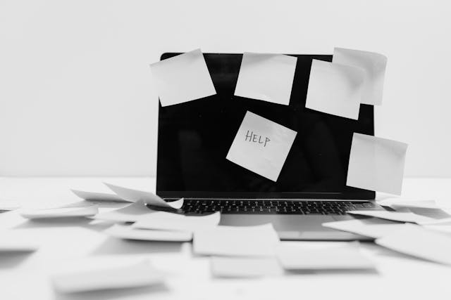 Sticky Notes on a Laptop to learn a foreign language.